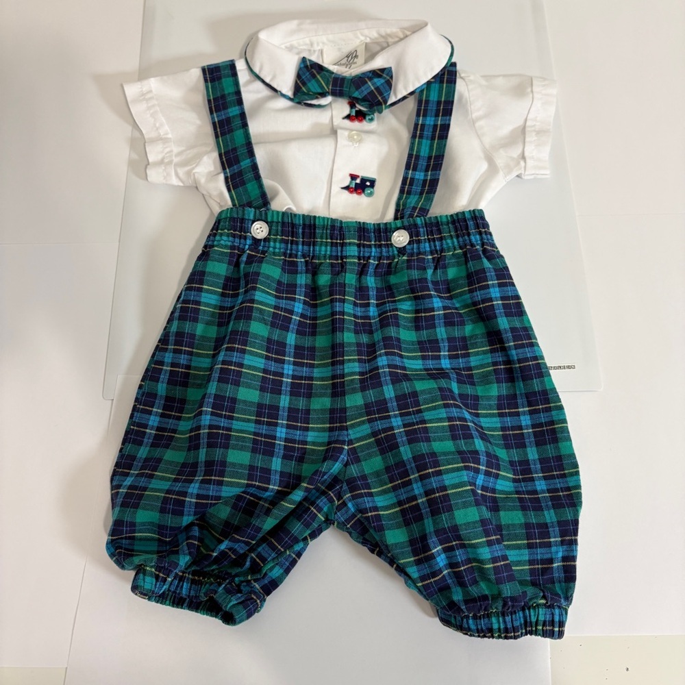 Michael James Vintage 90’s Blue Green Embroidered Train Romper